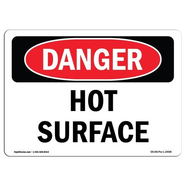 OSHA Danger Sign, Hot Surface, 5in X 3.5in Decal, 5